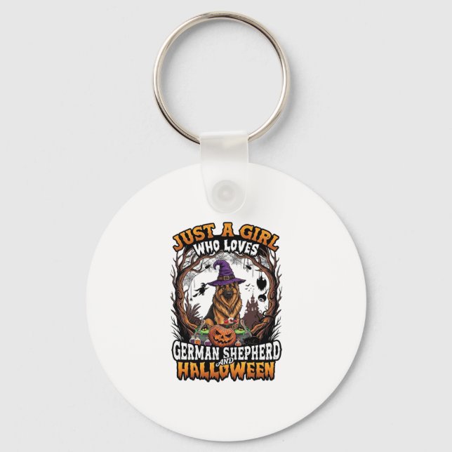 German Shepherd Halloween Dog Witch Hat Pumpkin_1 Keychain (Front)