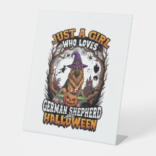 German Shepherd Halloween Dog Witch Hat Pumpkin_1 Pedestal Sign