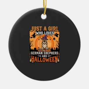 German Shepherd Halloween Girl Witch Dog Design Ceramic Ornament