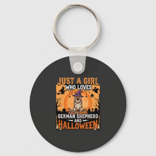 German Shepherd Halloween Girl Witch Dog Design Keychain