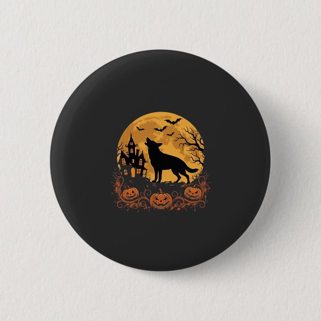 German Shepherd Halloween Moon Pumpkin Design_1 2 Inch Round Button (Front)