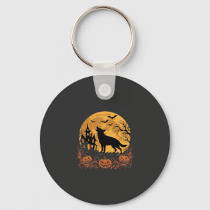 German Shepherd Halloween Moon Pumpkin Design_1 Keychain