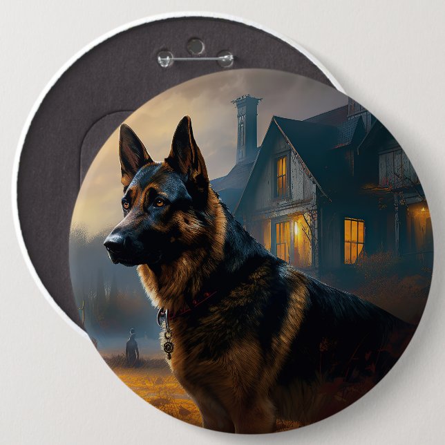 German Shepherd Halloween Scary 6 Inch Round Button (Front & Back)