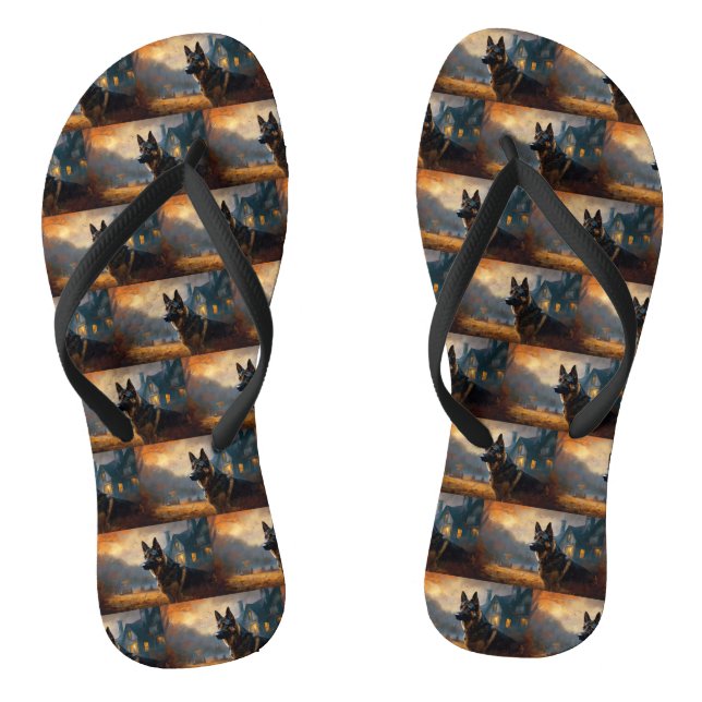 German Shepherd Halloween Scary Flip Flops (Footbed)