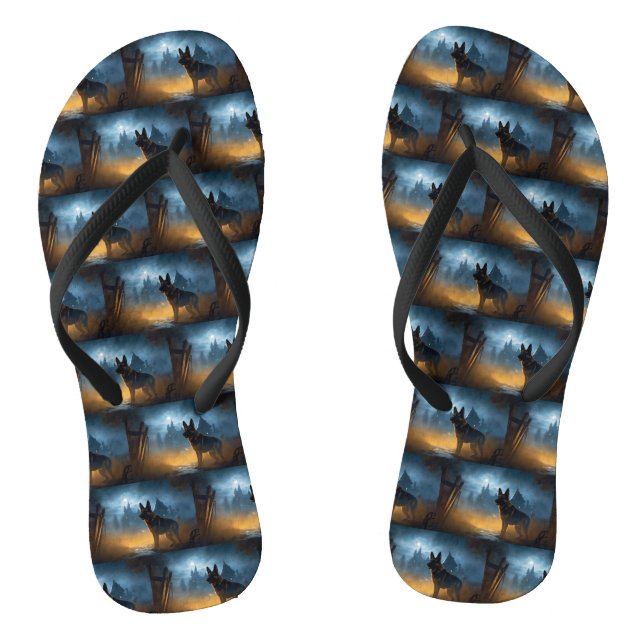 German Shepherd Halloween Scary Flip Flops (Footbed)