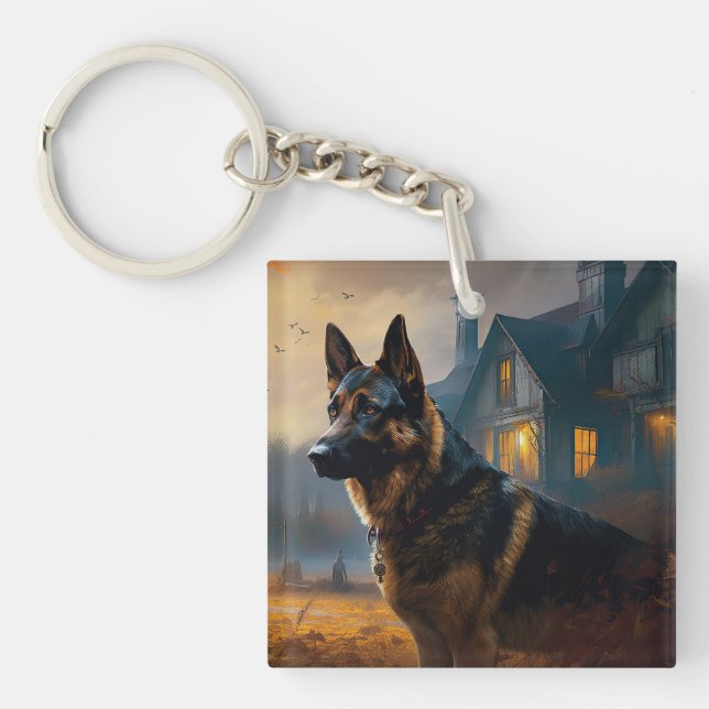 German Shepherd Halloween Scary Keychain (Front)
