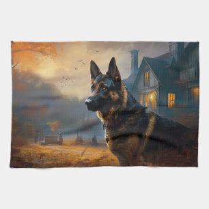 German Shepherd Halloween Scary Kitchen Towel