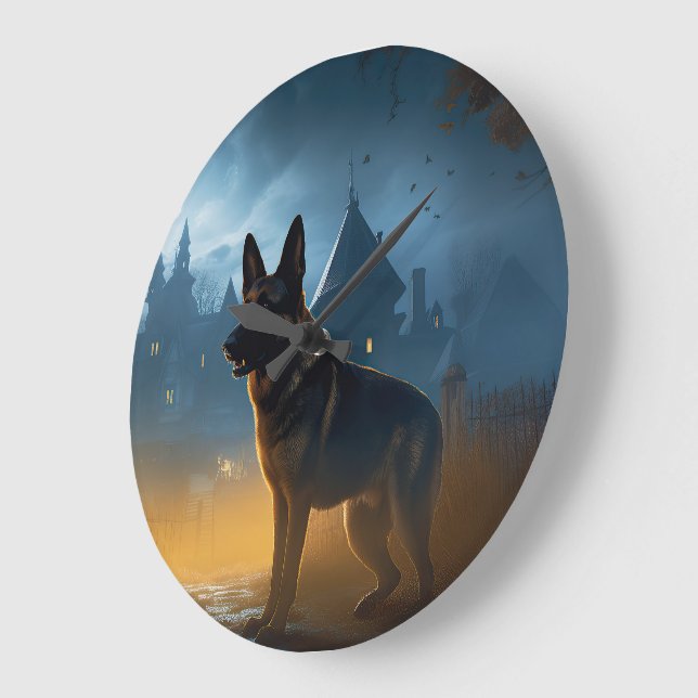 German Shepherd Halloween Scary Large Clock (Angle)