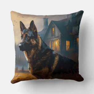 German Shepherd Halloween Scary Throw Pillow