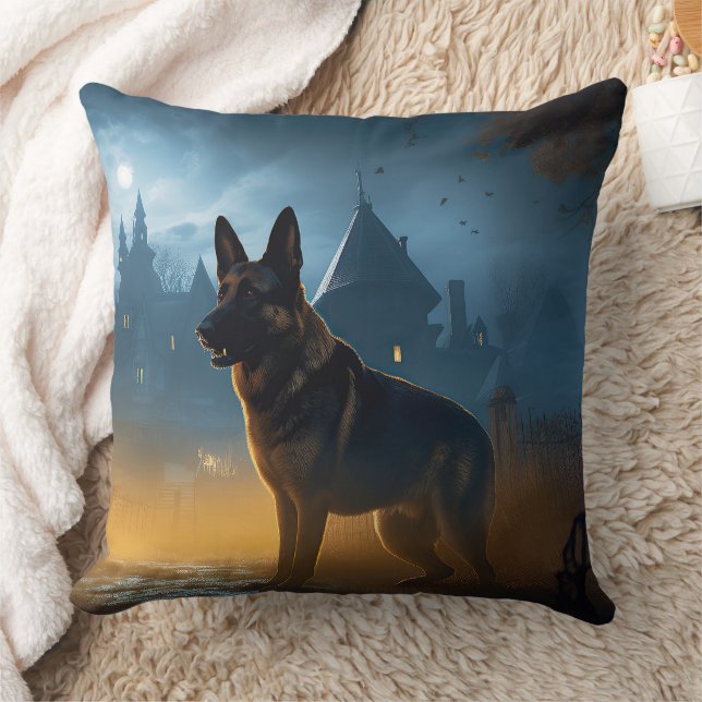 German Shepherd Halloween Scary Throw Pillow (Blanket)
