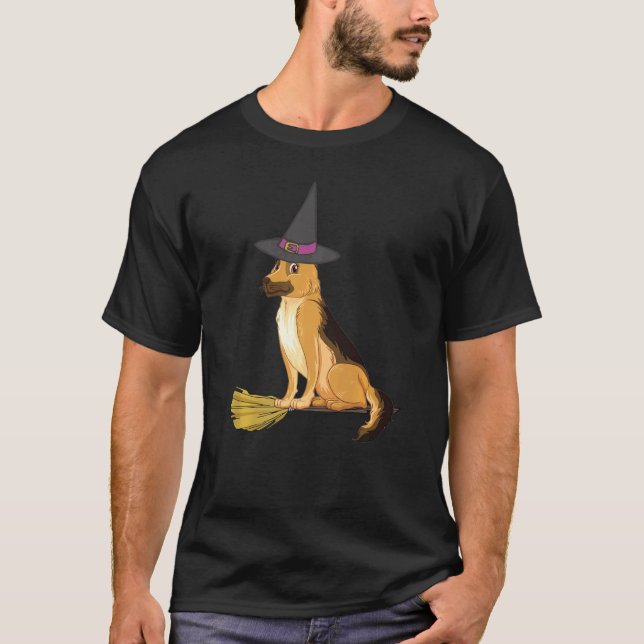German Shepherd Halloween Witch Dog T-Shirt (Front)