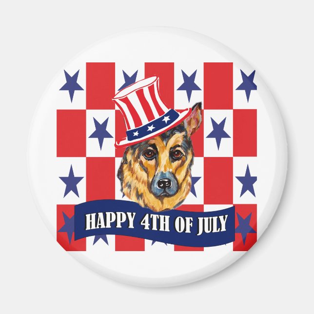 German Shepherd Happy 4th of July Magnet (Front)