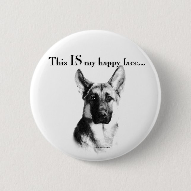 German Shepherd Happy Face 2 Inch Round Button (Front)