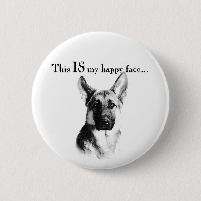 German Shepherd Happy Face 2 Inch Round Button (Front)
