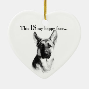 German Shepherd Happy Face Ceramic Ornament