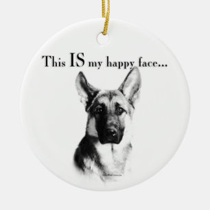 German Shepherd Happy Face Ceramic Ornament