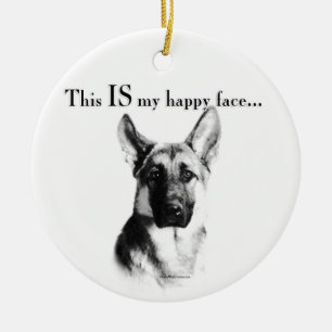 German Shepherd Happy Face Ceramic Ornament