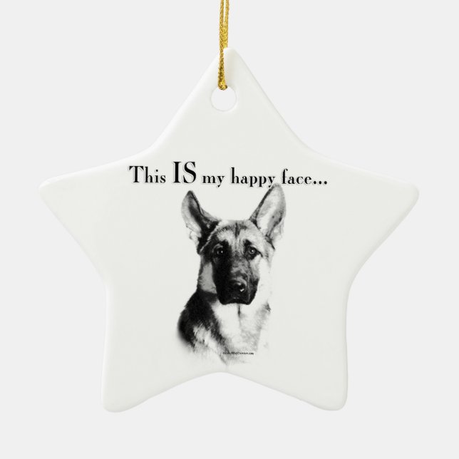 German Shepherd Happy Face Ceramic Ornament (Front)
