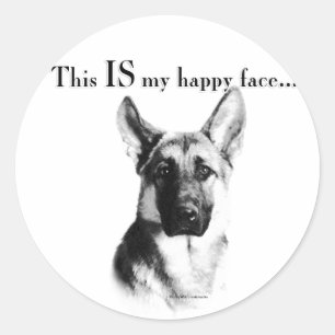 German Shepherd Happy Face Classic Round Sticker