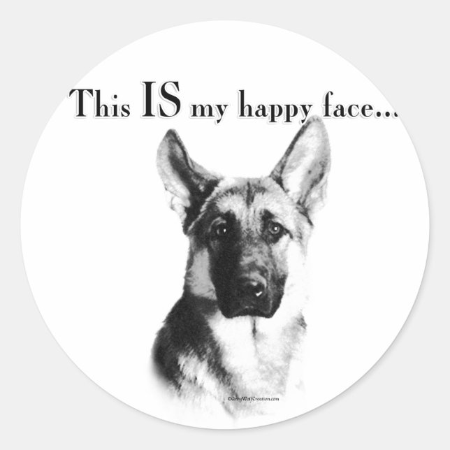 German Shepherd Happy Face Classic Round Sticker (Front)