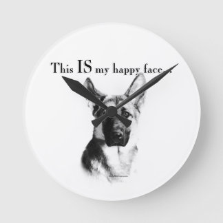 German Shepherd Happy Face Round Clock
