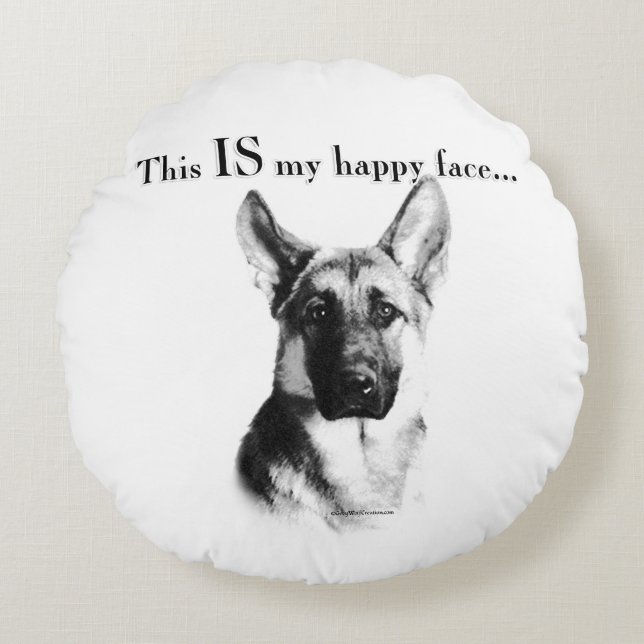 German Shepherd Happy Face Round Pillow (Front)