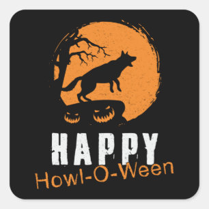German Shepherd Happy Howl-O-Ween Vintage Funny Square Sticker