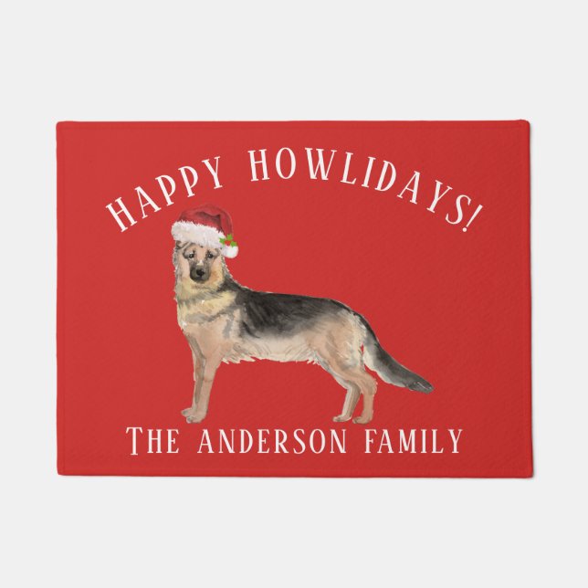 German Shepherd Happy Howlidays Christmas Doormat (Front)