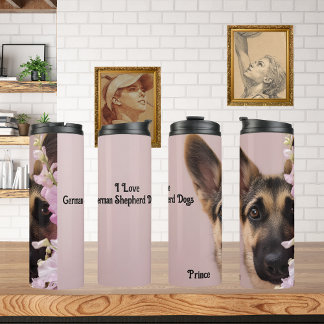 German Shepherd hiding behind flowers  Thermal Tumbler