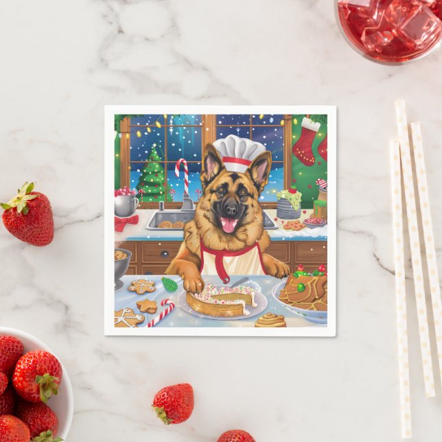 German Shepherd Holiday Baking: Festive Christmas Napkin (Insitu)