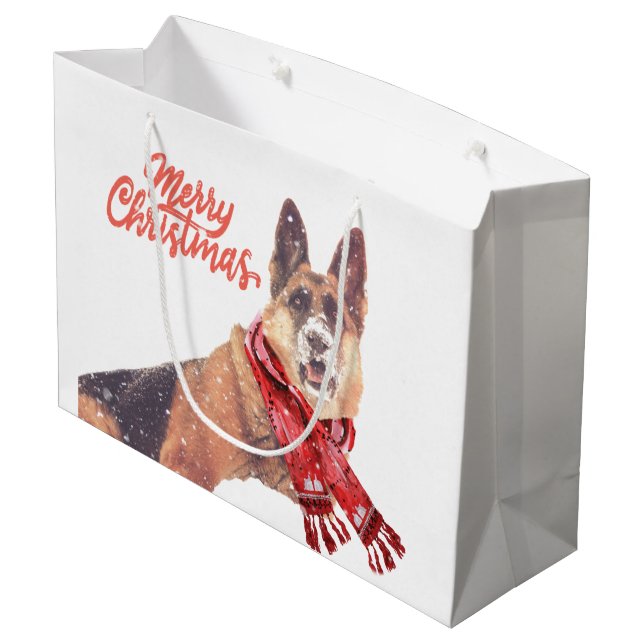 German Shepherd Holiday with Holiday Scarf Large Gift Bag (Back Angled)
