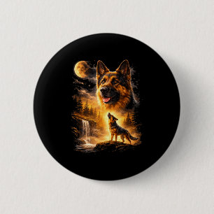 German shepherd howling to the moon meme 90s anima 2 inch round button