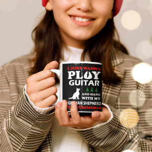 german shepherd i just wanna play guitar coffee mug