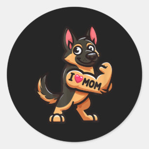 German Shepherd I Love Mom Funny Dog Tattoo  Classic Round Sticker