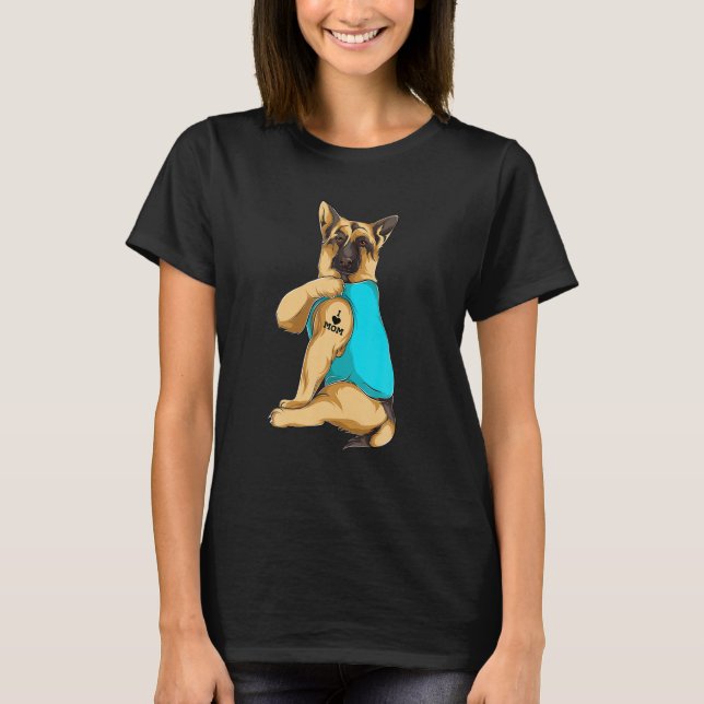 German Shepherd I Love Mom Tattoo Apparel Dog Mom T-Shirt (Front)