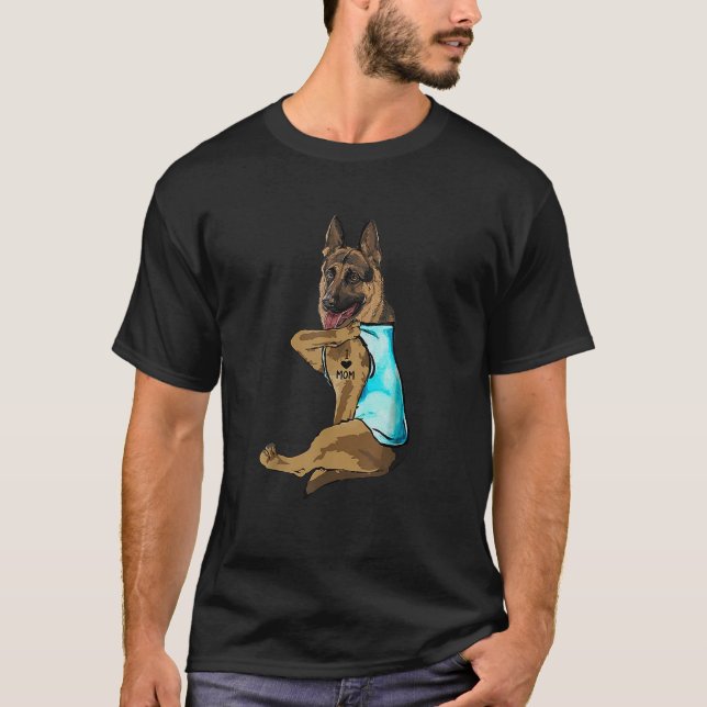 German Shepherd I Love Mom Tattoo T-Shirt (Front)
