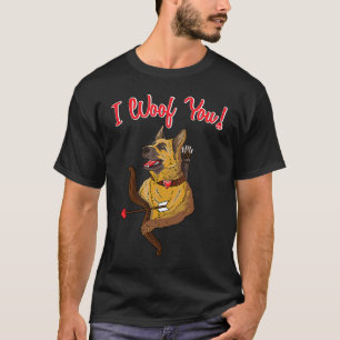 German Shepherd I Woof You Cupid Dog  Valentines D T-Shirt