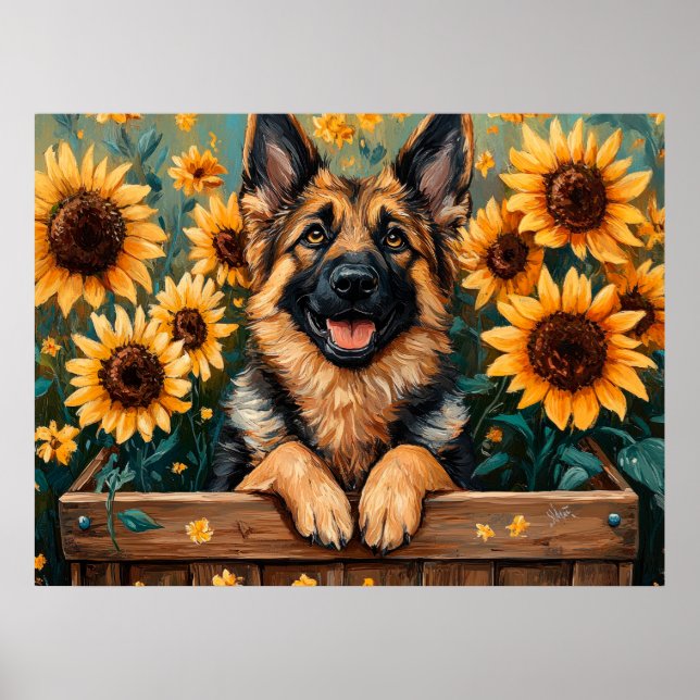 German Shepherd in a barrel Poster (Front)