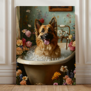 German Shepherd in a Floral Bubble Bath Canvas Print