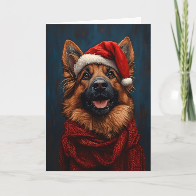 German Shepherd in a Santa Hat Card (Front)