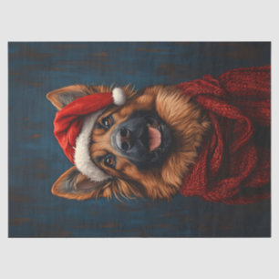 German Shepherd in a Santa Hat Decoupage Tissue Paper