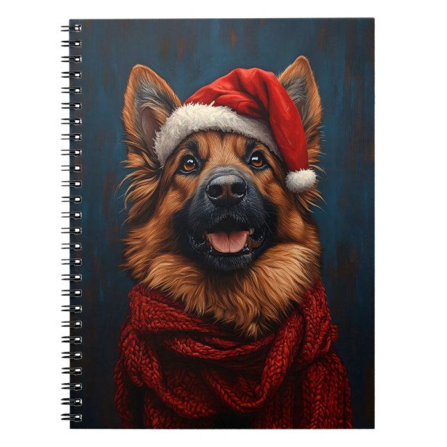 German Shepherd in a Santa Hat Notebook (Front)
