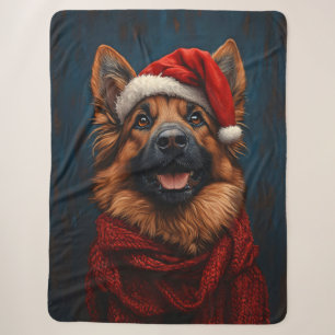 German Shepherd in a Santa Hat Sherpa Blanket
