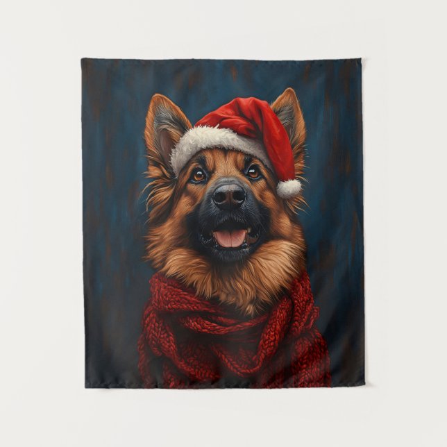 German Shepherd in a Santa Hat Tapestry (Front)