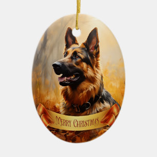 German Shepherd in Autumn Ceramic Ornament