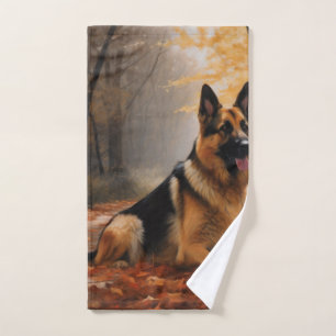 German Shepherd in Autumn Leaves Fall Inspire Bath Towel Set