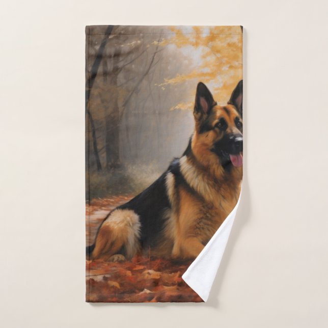German Shepherd  in Autumn Leaves Fall Inspire  Bath Towel Set (Hand Towel)