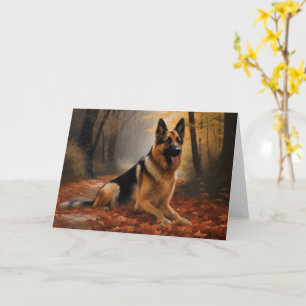 German Shepherd in Autumn Leaves Fall Inspire Card
