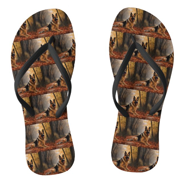 German Shepherd  in Autumn Leaves Fall Inspire  Flip Flops (Footbed)