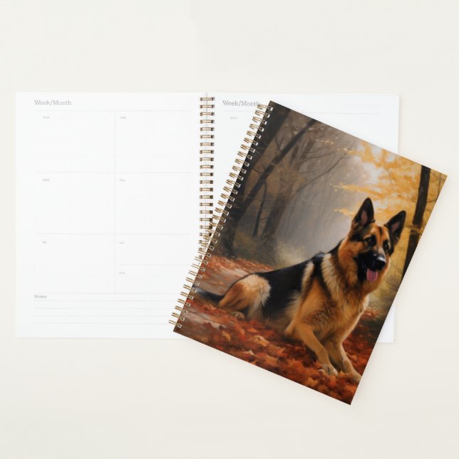 German Shepherd  in Autumn Leaves Fall Inspire  Planner (Display)